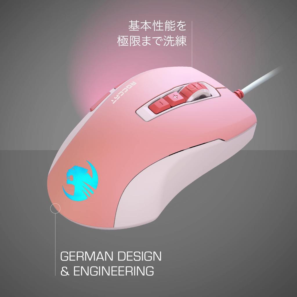 ROCCAT Gaming Mouse Kone Pure Ultra Wired PVC Coral RGB Windows 7 or Later Authorized Distributor Bloom/Pink Optical/16K/Side Button/Lightweight