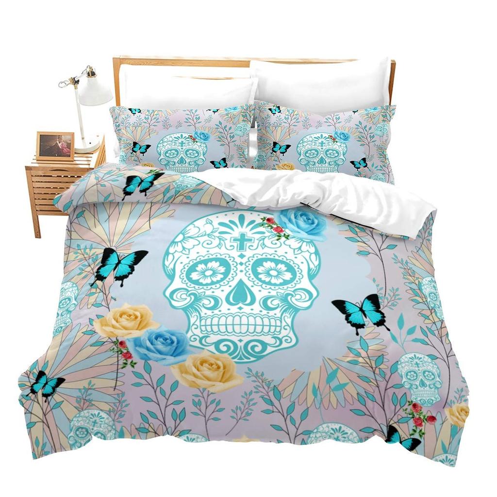 Yellow Sugar Skull Print Home Bedding Sets Duvet Cover Pillowcase Microfiber King Queen Double Twin Polyester Comforter Cover
