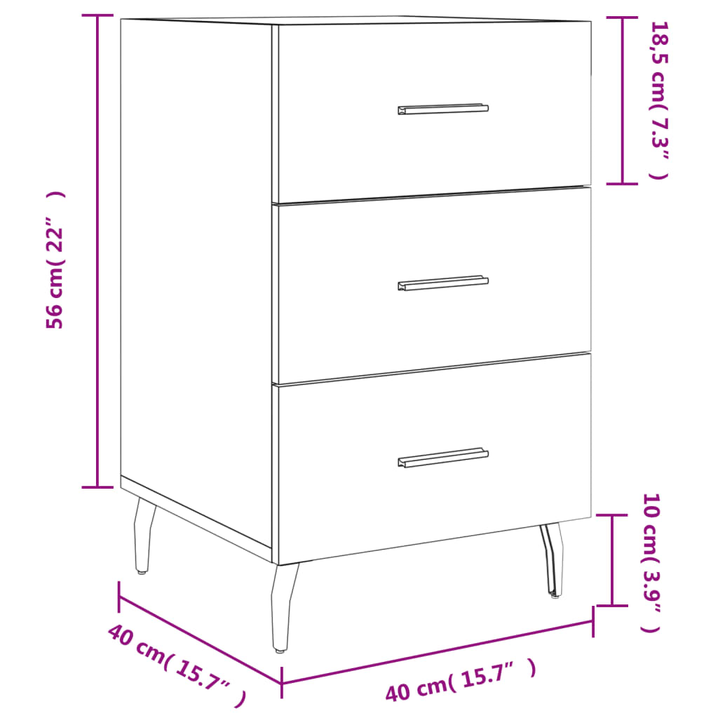 Nightstand Gray Sonoma 40x40x66 cm Particleboard