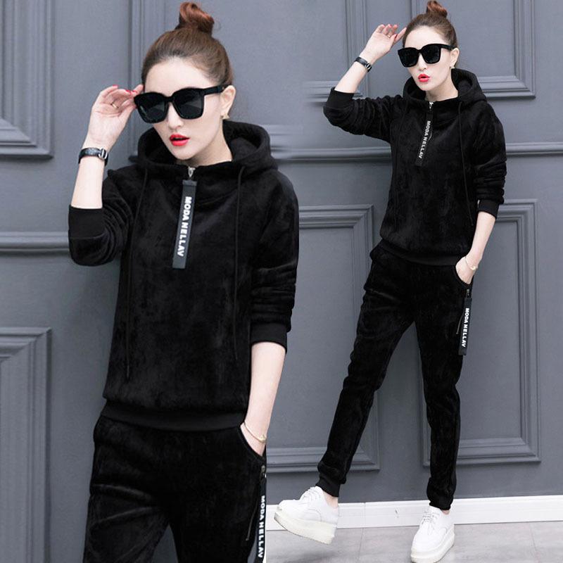 Women's Two-piece Tracksuit Golden Velvet Set Thickened Winter Double-sided Velvet Suit