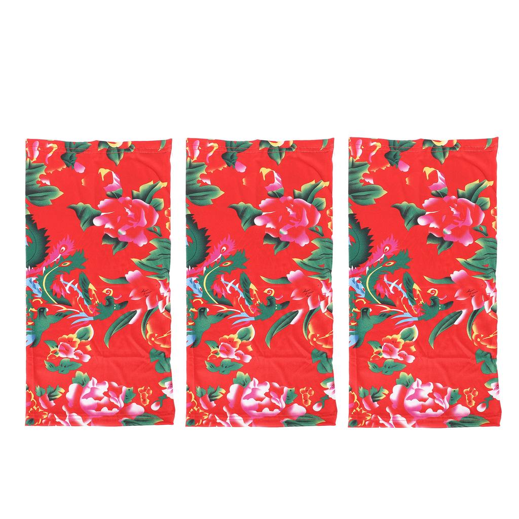 3 Pcs Face Cover Scarf Sun Proof Quick Dry Red Flower Printed Neck Gaiter for Outdoor Activities
