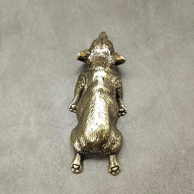 1pc Pure Copper Welsh Corgi Puppy Miniature Figurines, Solid Brass Dog Desktop Ornament Decoration Crafts, Paperweight Tea Pets