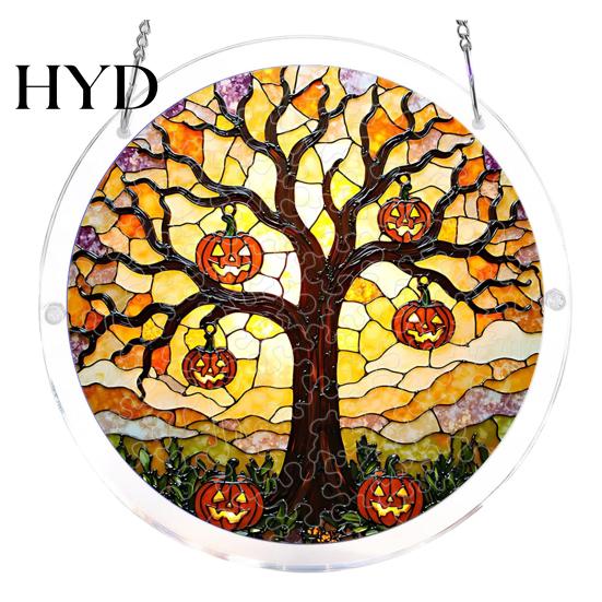 Halloween Puzzle Suncatcher Acrylic Jigsaw Suncatcher, Stained Glass Style DIY Sun No Glue Tools Catcher Puzzles, Gothic Window Hanging