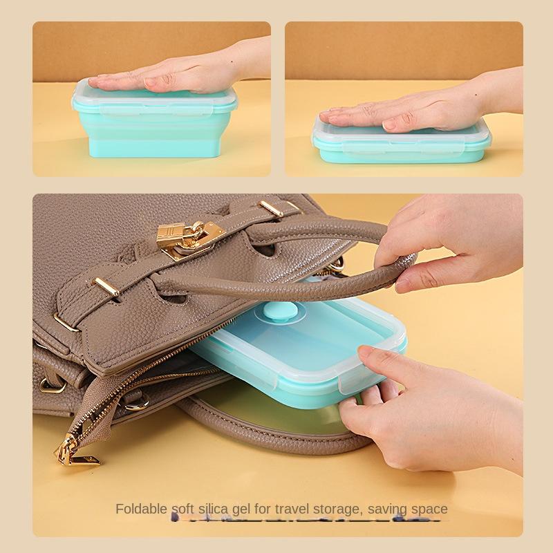 Creative Edible Silicon Lunch Box Retractable Folding Fresh-Keeping Box with Lid Plate Portable Lunch Bento Box