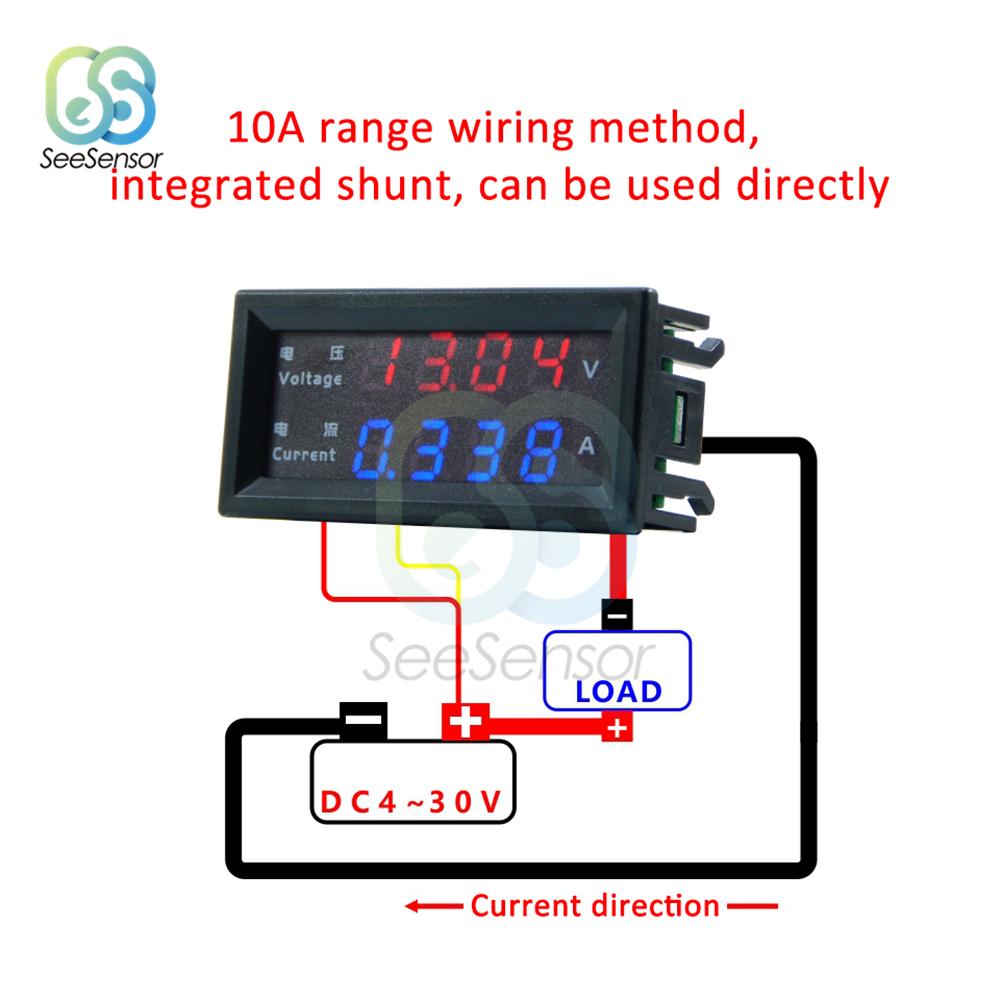 0.28" Dual LED Display 4-digit Mini Digital Voltmeter Ammeter Amp Volt Voltage Current Meter Tester Detector DC 200V 100V 10A