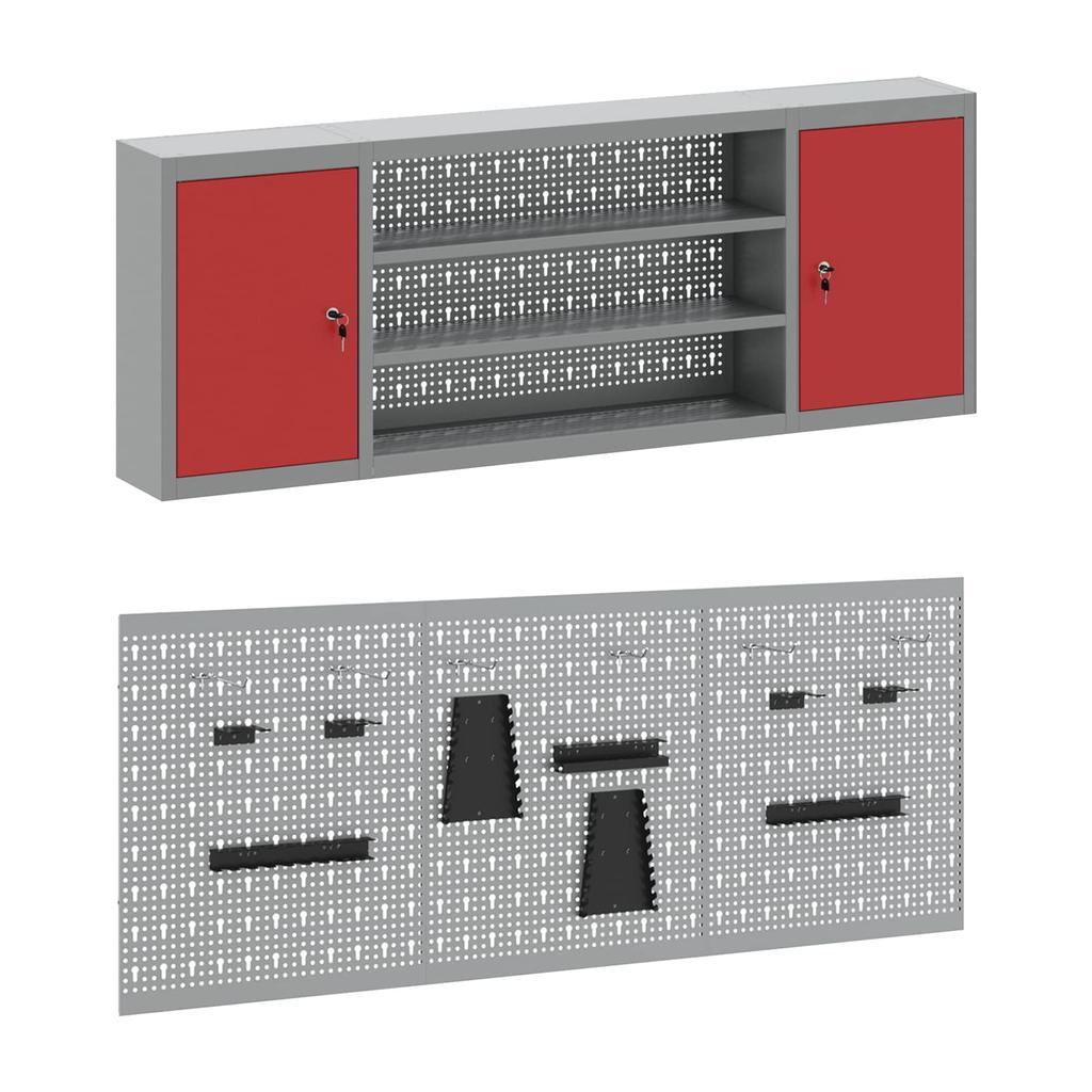 Workbench 7 pcs Red and Grey Engineered Wood and Steel