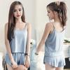 2 Pcs/Set Summer Pajamas Solid Color Round Neck Backless Camisole Elastic Waist Shorts Lady Loungewear Sleepwear