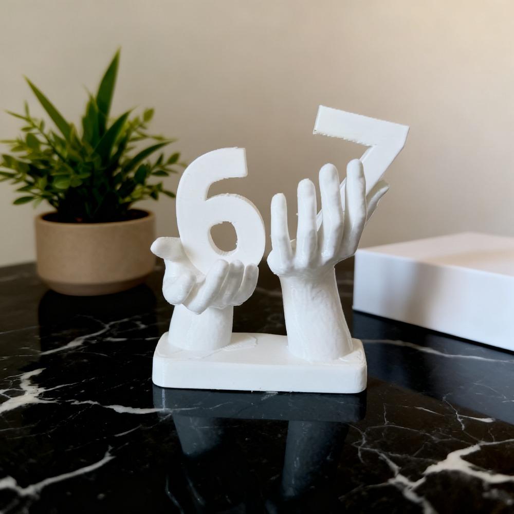 3D-печатная фигурка, держащая цифровую итальянскую «мозговую гниль» Математика 67, Забавная и смешная мем-фигурка, держащая цифровую 67 Скульптура