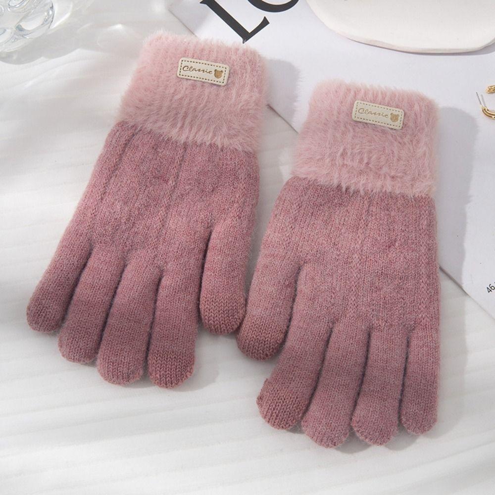 Full Finger Mittens Five Finger Cycling Driving Gloves Plush Knitting Gloves  Outdooor