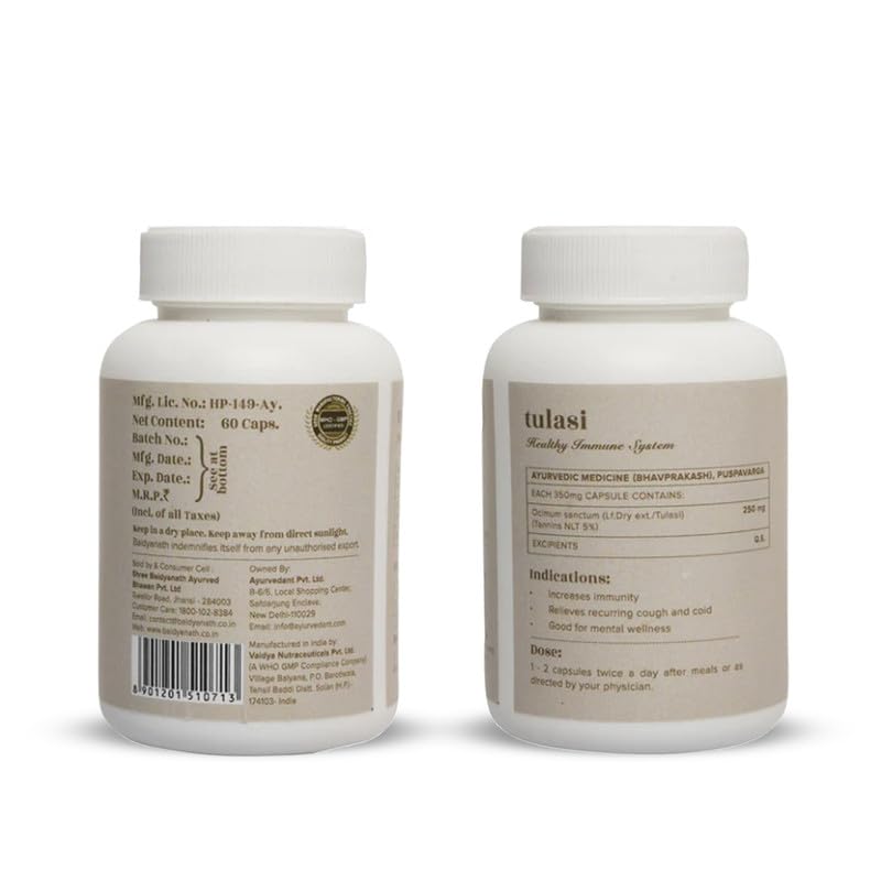 Baidyanath Ayurvedant Tulasi Capsules 60 Count Pack Of 1 Natural Herbal Supplement For Immunity Support And Daily Stress Relief Wellness