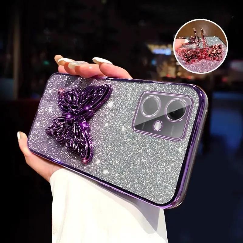 3D Держатель для телефона в виде бабочки, Хрустальный браслет, Блестящий чехол с покрытием для Xiaomi Redmi Note 12 Pro Plus 4G 5G, Задняя крышка