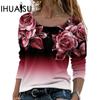 Women's Long Sleeve Loose Round Neck Casual Pullover 3D Printed T-Shirt