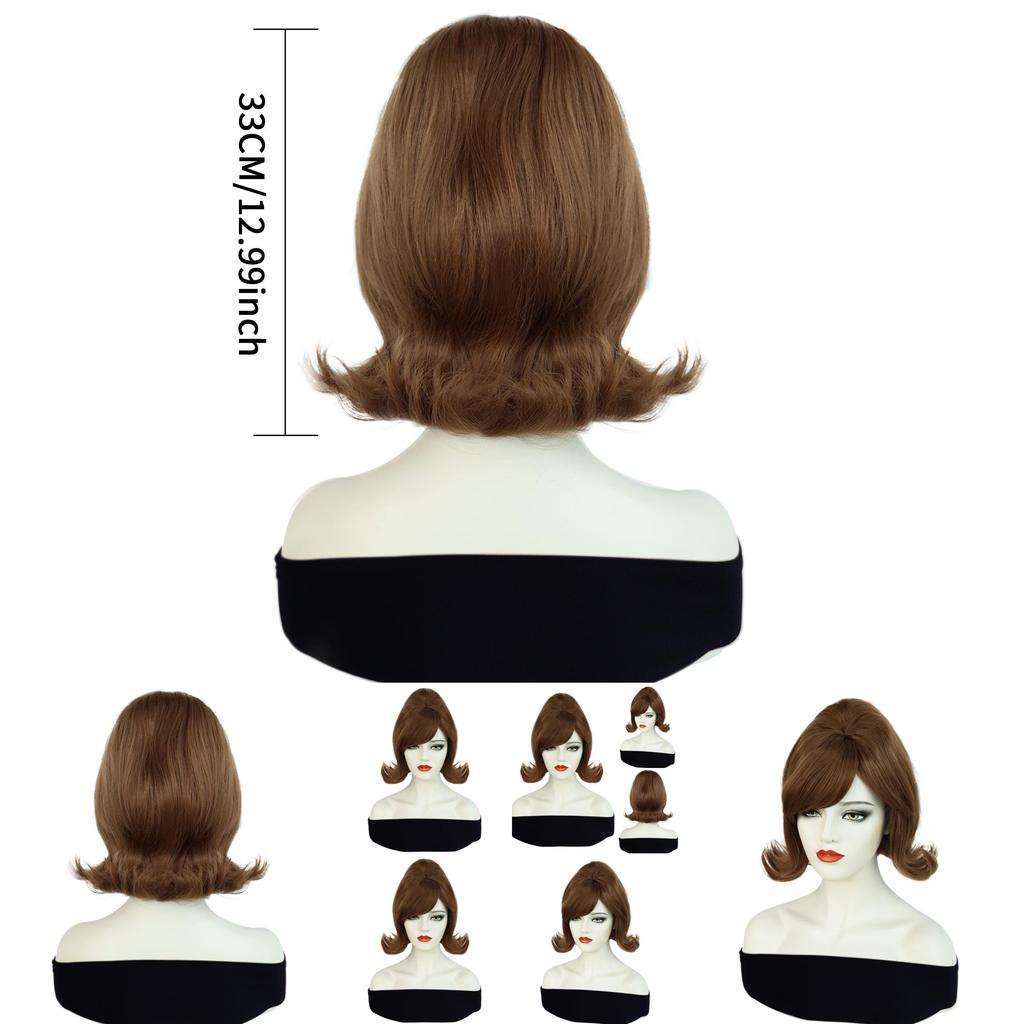 Cos Female Costume Wig With Slanted Bangs And Vintage Flipped Ends Made Of Hightemp Silk For Cosplay