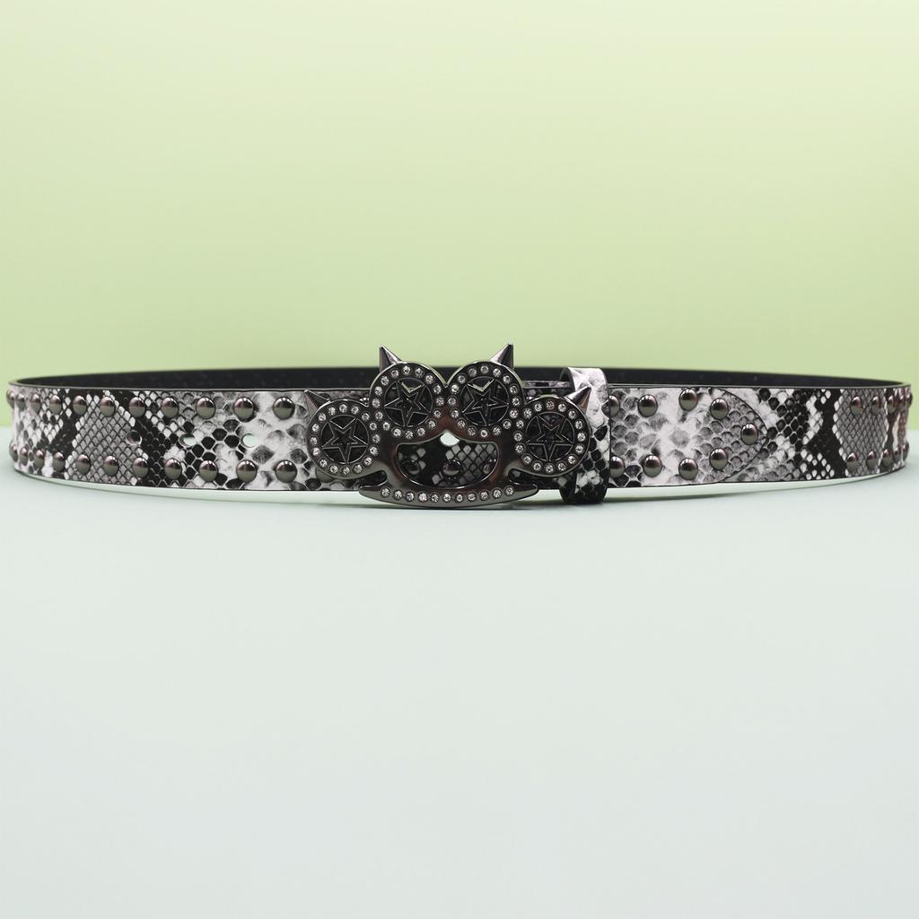 Ремень с пряжкой в виде тигриного когтя со стразами, заклепки, панк-декор, женский ремень Abi, декоративный ремень с питоновым узором