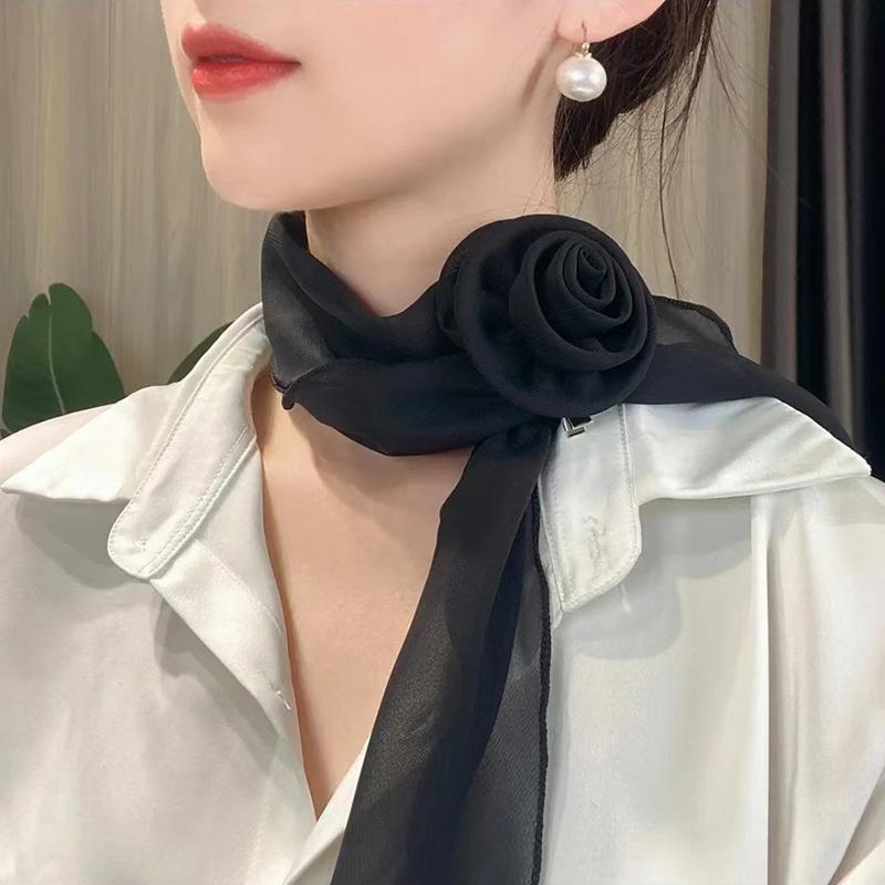 Rose Clip Thin Silk Scarf Spring and Summer Sun Protection Temperament Fashion Versatile Scarf for Women