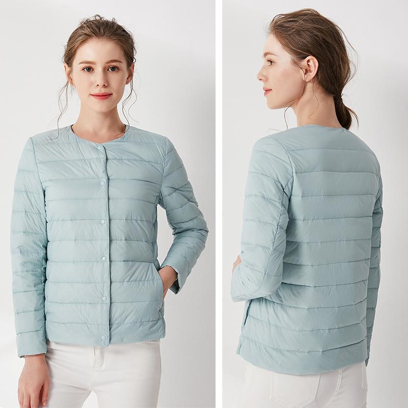 Autumn and winter new women's collarless down jacket light and convenient round neck slim short women's down jacket