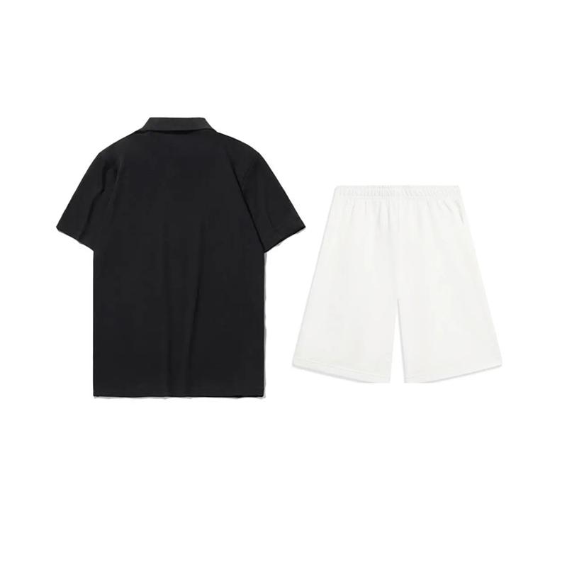 Li-Ning Plain Logo Embroidered Simple Breathable Quick-Dry Comfortable Versatile Short Sleeve Polo Shirt Casual Sports Suit YPLT027-1+AKST593-7