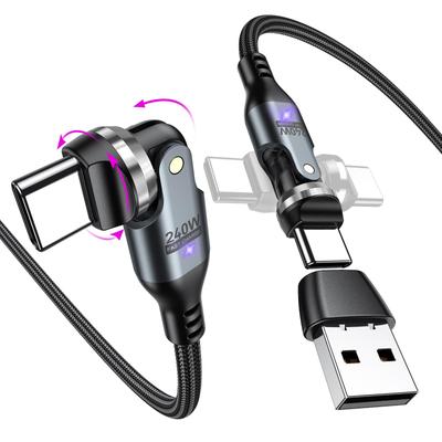TUNKIA PD 240 Вт USB Type-C на 5 А Быстрая зарядка данных Совместимый с Android и другими устройствами Кабель, USB-C USB-C Прямоугольный, Вращающийся на 360°, 1,8 м,