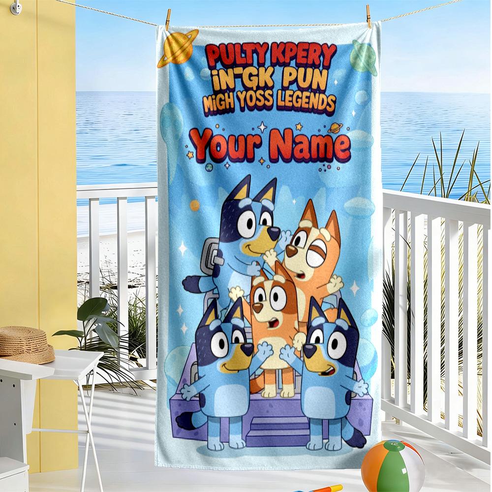 Bluey Customizable Name Beach Towel Super Soft Microfiber Quickdry Fabric Suitable for Swimming Gym Camping Yoga Vacation