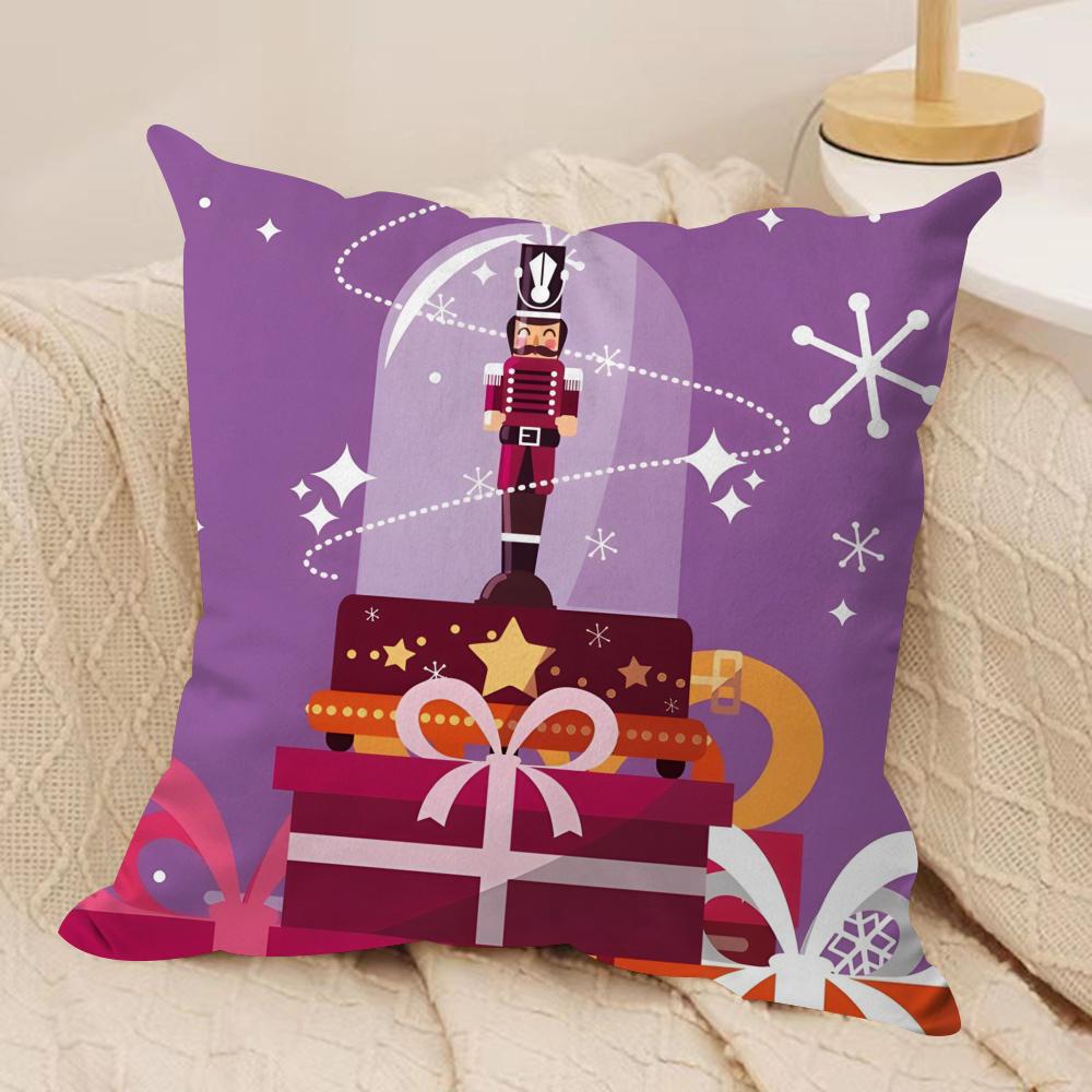 Nutcracker Soldier Cushion Cover Soft Plush Fabric Double-Sided Printed Sofa Cushion Cover for All Seasons Home Decor Gift