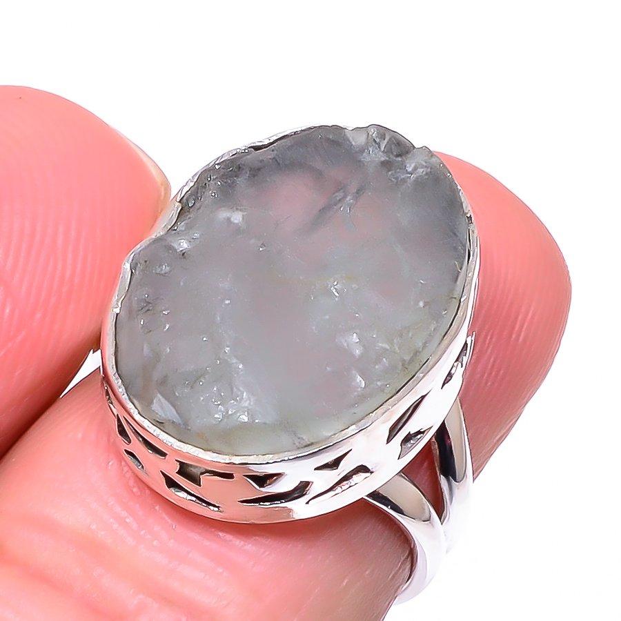 Подарочное кольцо из чистого серебра 925 пробы с натуральным аквамарином и необработанным драгоценным камнем S.6 F7f34