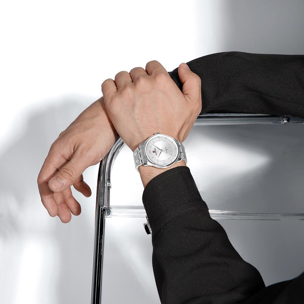 Naviforce Мужские кварцевые часы Повседневные с календарем Простой циферблат Водонепроницаемость 30 м Ремешок из нержавеющей стали Мужские повседневные часы Подарок NF9272S