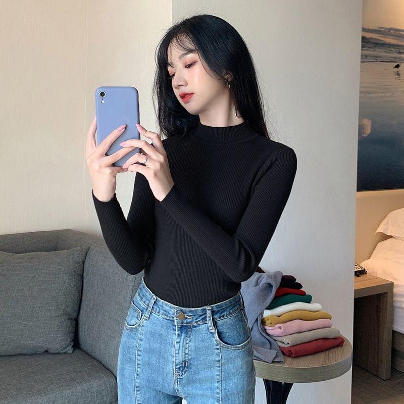 Новая весенняя базовая рубашка с высоким воротником для женщин и пуловер, свитер для похудения, блузка с длинными рукавами