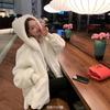 Autumn and Winter Lamb Wool Imitation Fur Plush Coat Women's Light Long Imitation Rex Rabbit Hair Hooded Loose Coat