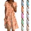 Short Sleeve Boho Dress For Women Casual Loose Fit Summer Sundress Floral Print Dress With Pockets