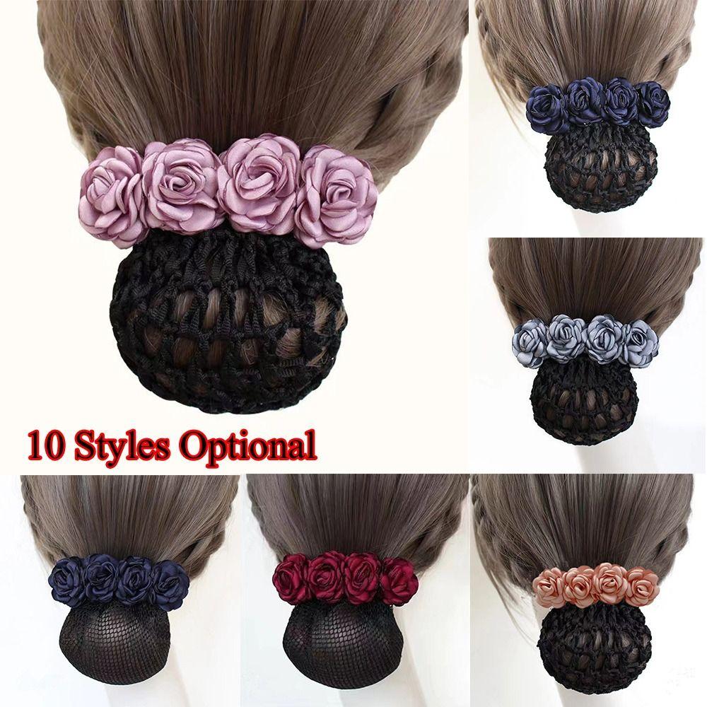 Hair Accessories Bow French Hair Clip Barrette Women Hair Bun Cover Net Snood Hairnet Flower