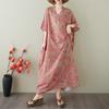 2025 Summer Plus Size Dress Women Casual V-Neck Vintage Shirt Dress Loose Basic Printing Linen Dress