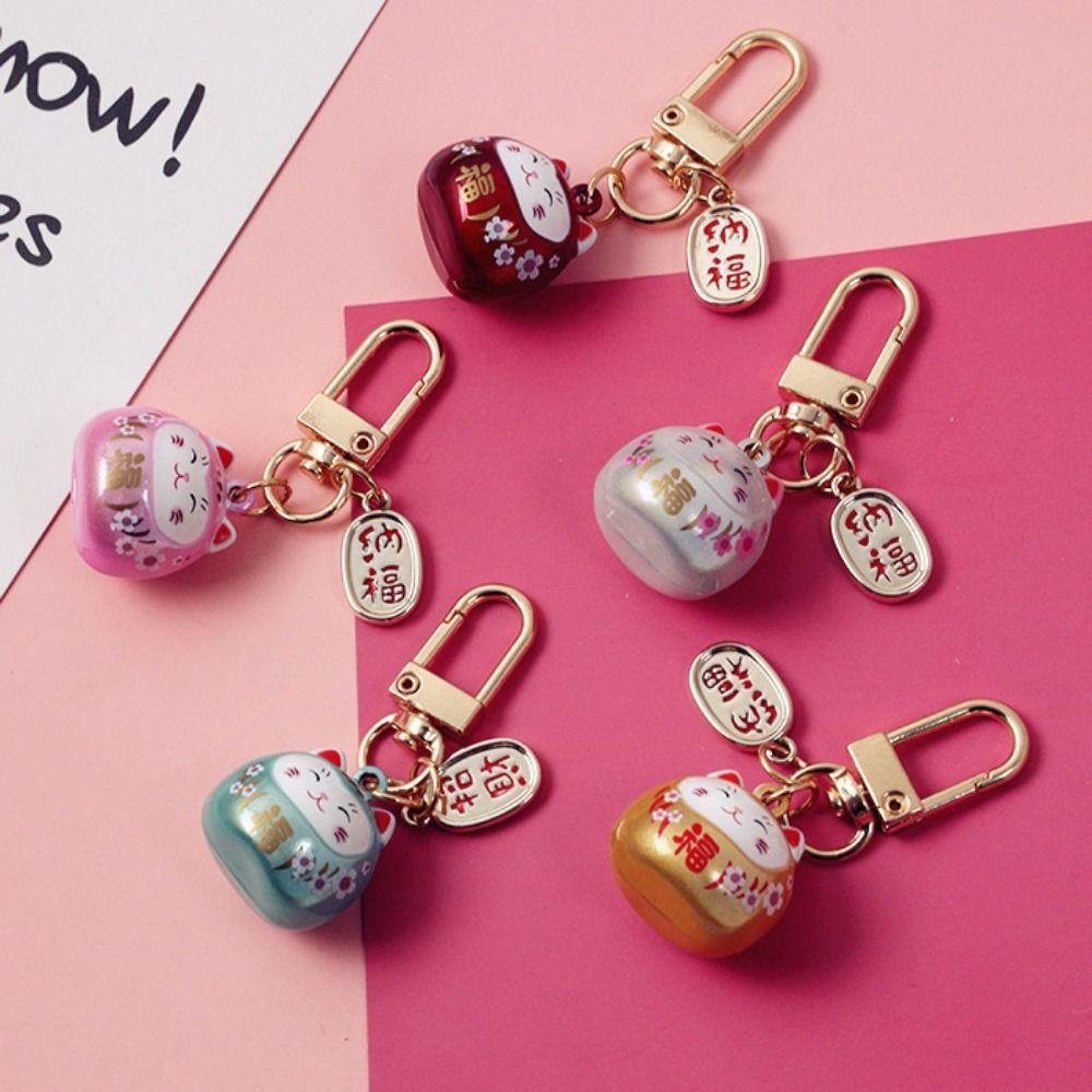 Fashion Cartoon Cat Pendant Anti-lost Car Key Ring Japanese Lucky Cat Keychains Ornaments Gifts
