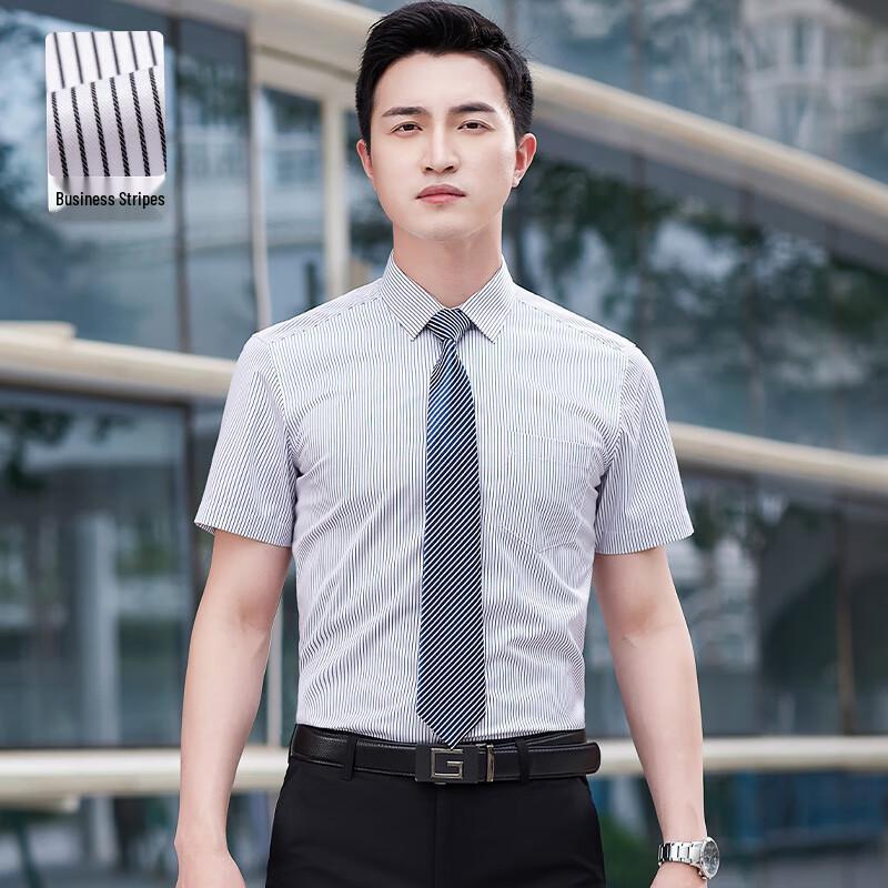 Унисекс полосатая рубашка с коротким рукавом в стиле business casual