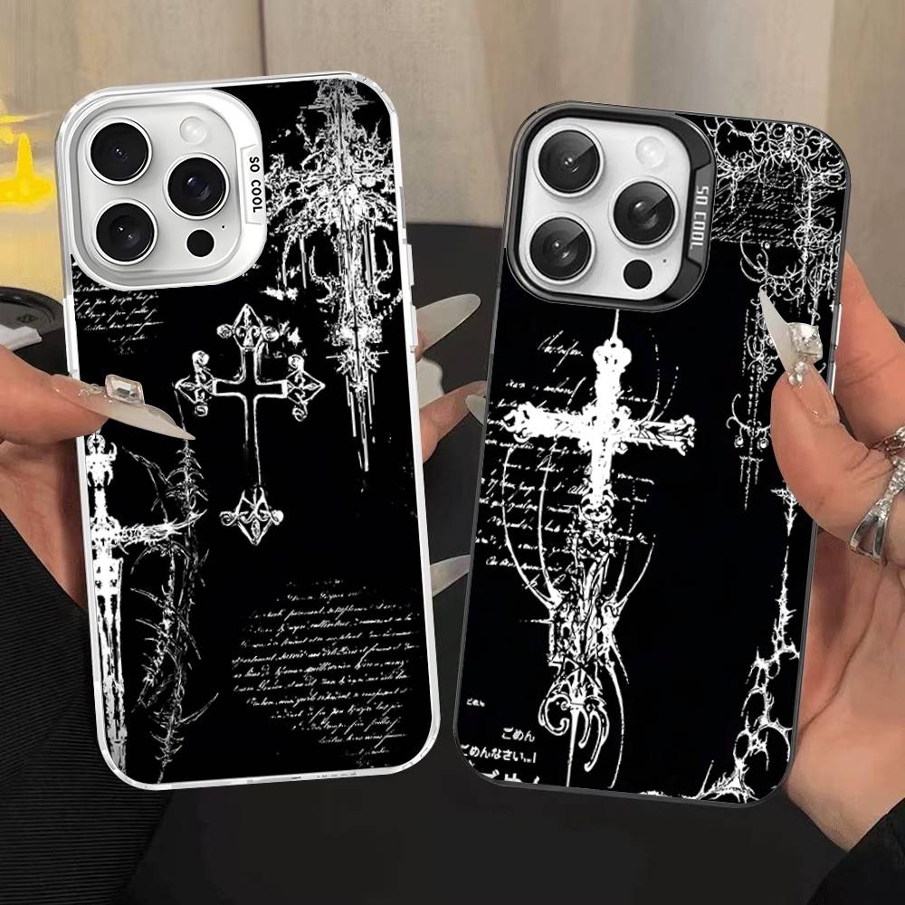 Готический Кибер Сигил Крест Цветной Чехол Для Телефона Для iPhone 17 16 15 14 13 12 11 Pro Max Plus Матовый Чехол