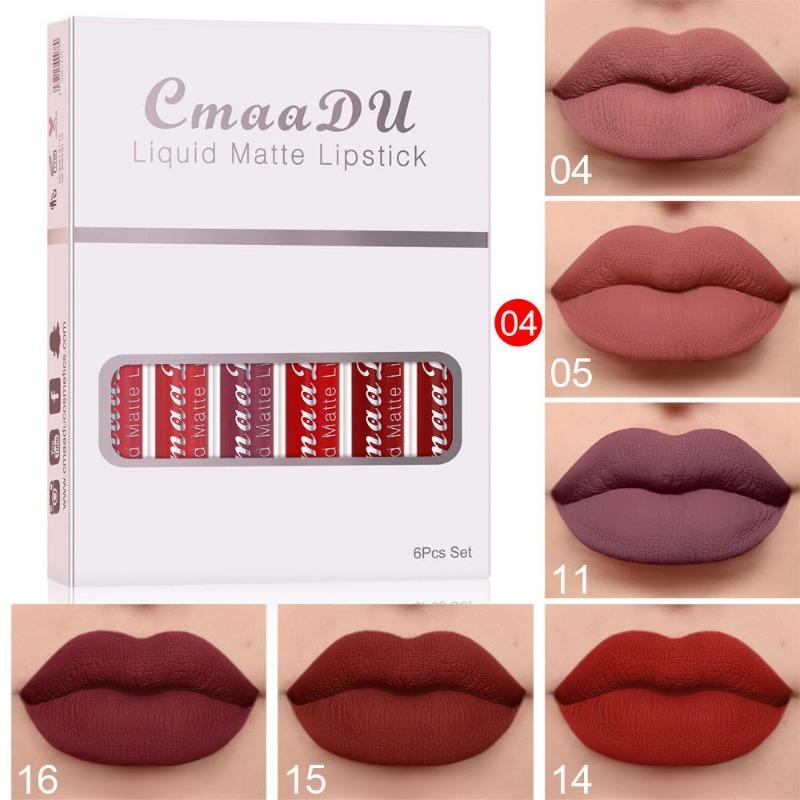 CmaaDu 6pcs Boxed Matte Non-stick Cup Waterproof Lipstick Long Lasting Lip Gloss
