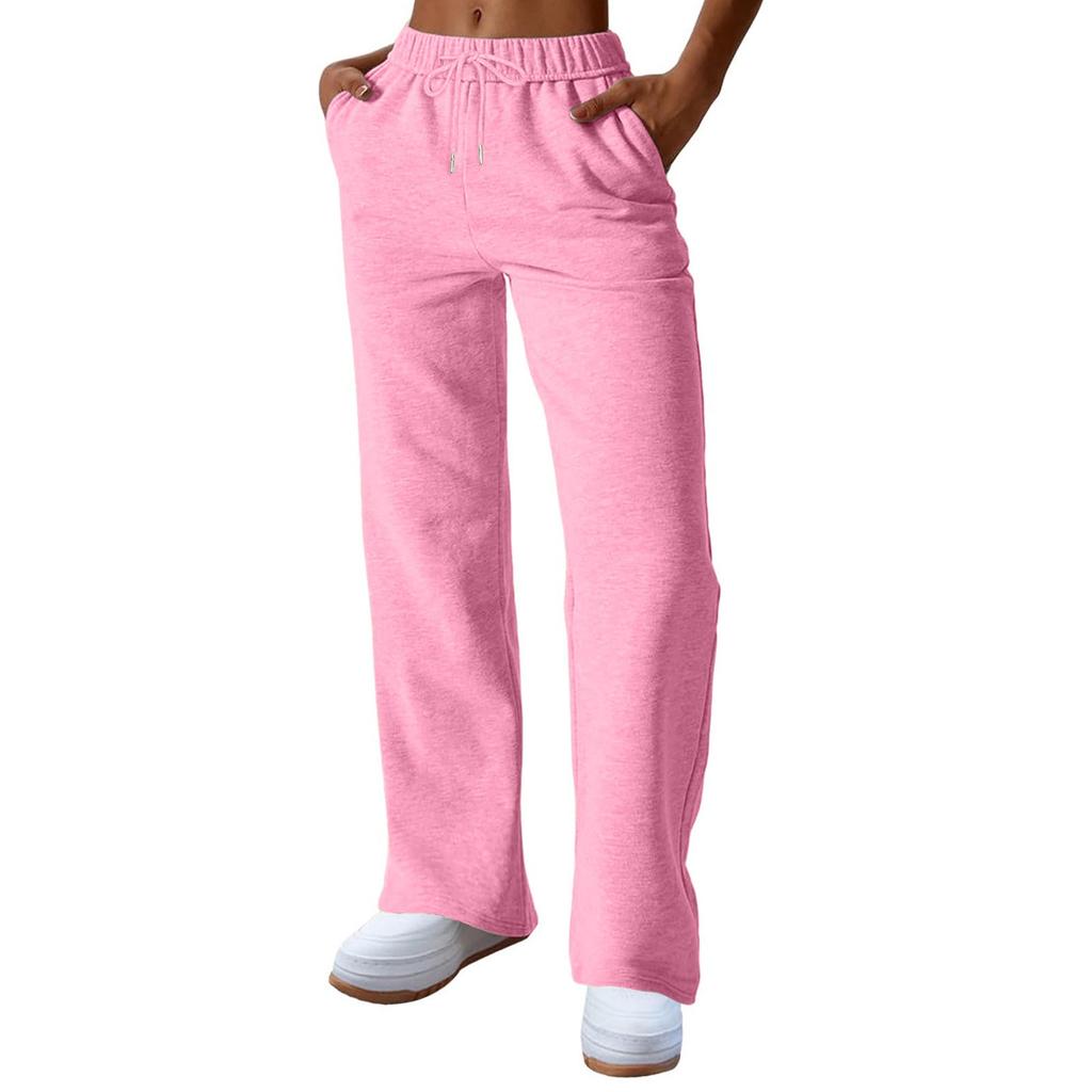 Womens Fashion Loose Solid Sweatpants Drawstring Casual Trousers With Pockets