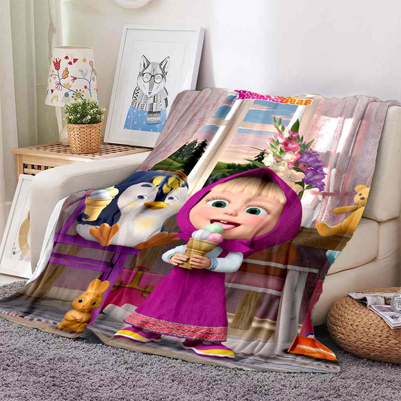 3D cartoon cute M-Masha and Bear blanket flannel home sofa bed bedroom warm portable children's gift picnic sleep soft blanket
