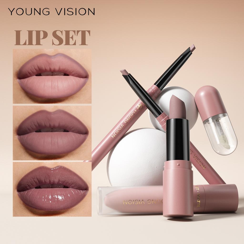 4Pcs Lip Set with Lip Liner Pencil, Matte Liquid Lipstick & Lip Gloss,Long Lasting, Hydrating, Makeup Kit