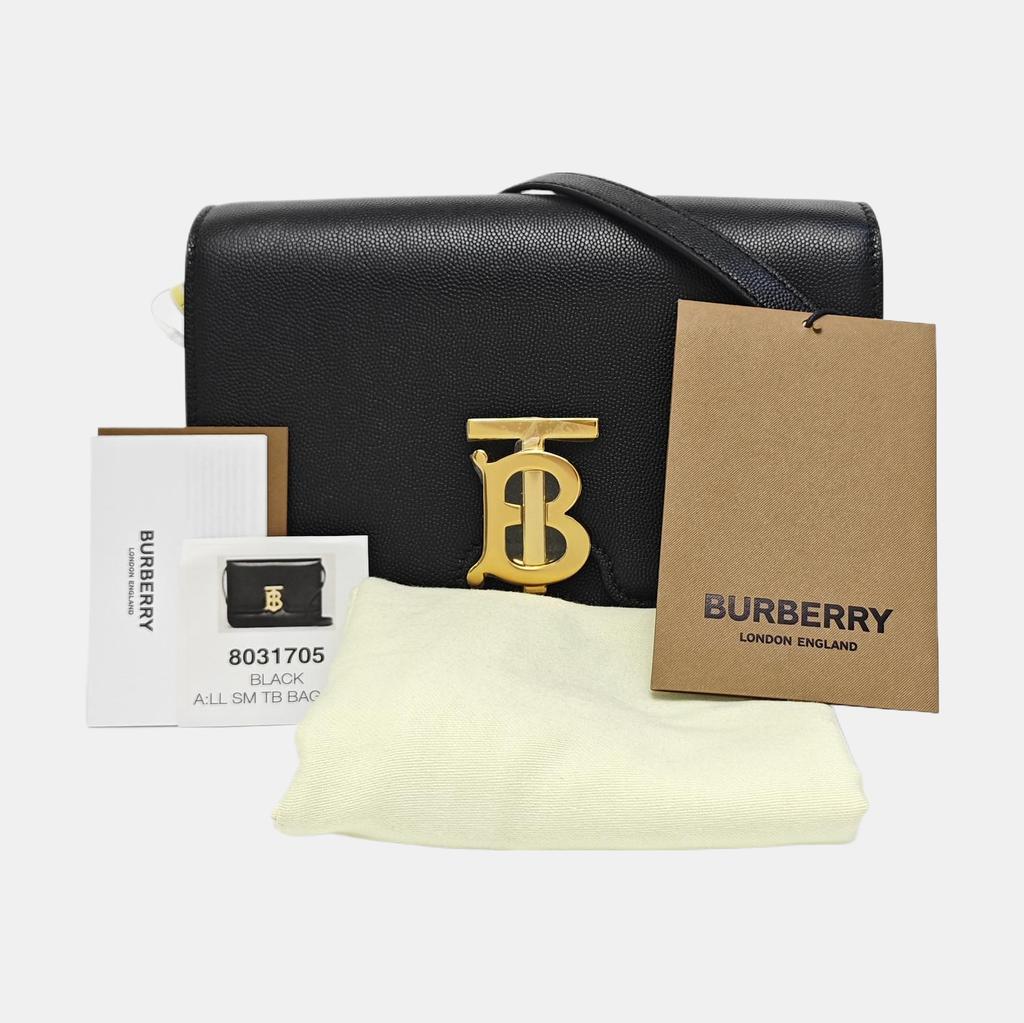 [Pre-Owned] Tb Small Black Leather Embossed Tb Shoulder Bag Crossbody Bag Gold Hardware Detachable Strap - Excellent #1BWBCE