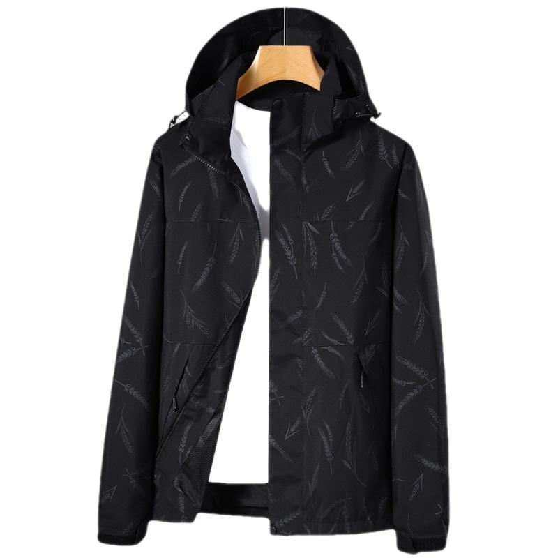 New Single-layer Jacket Trendy Breathable Outdoor Thin Jacket Removable Cap Windproof Waterproof Trench Coat Men