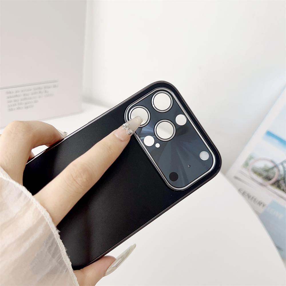 Glass Large Window Lens Protect Case For iPhone 17 16 15 14 13 12 Pro Max Plus Solid Color Shockproof Phone Cover Coque