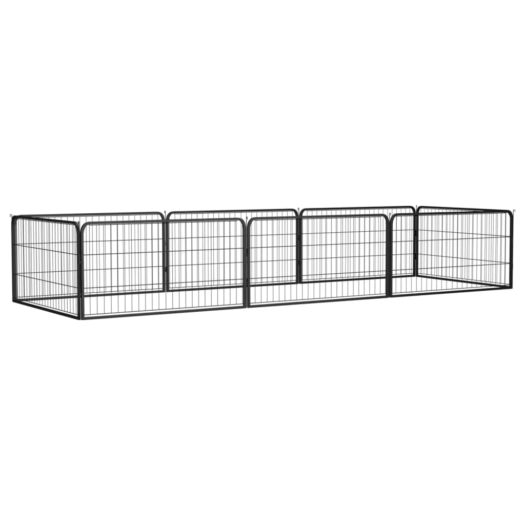 8 Piece Black Dog Run Kennel 100 x 50 cm Powder Coated Steel