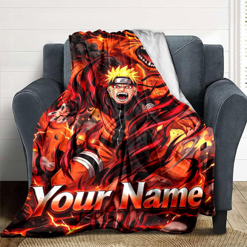 1pc Personalized Name Naruto Blanket, Gift, for Men and Women, Soft Blanket, Good for Sofa Bed Couch Travel, Lightweight Flannel Blanket