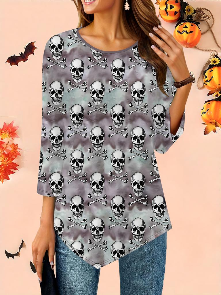 Женская свободная футболка с круглым вырезом и рукавом три четверти, 3D-рисунок на Хэллоуин, идеальный подарок на Хэллоуин и Рождество