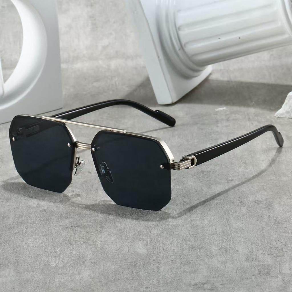 Men'S Metal Sunglasses Square Half Frame Casual Glasses Personality Retro Fashion Outdoor Driving Eyeglasses Uv400