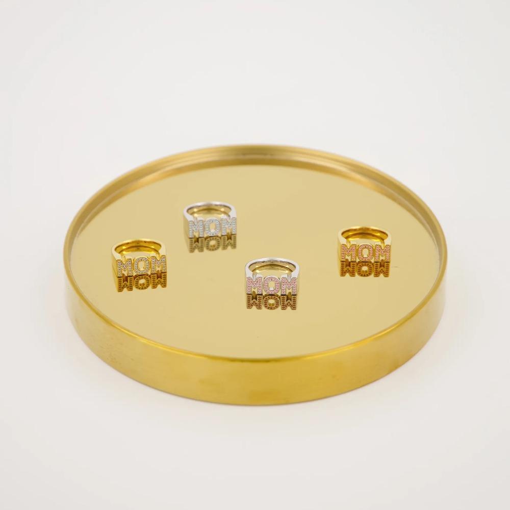 Aesthetic Zircon Letter Ring Zinc Zinc Alloy Gift for Mother's Day Trendy MOM Ring Overlay