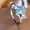 Модное серебристое кольцо Bi Tear Drop Aqua Blue с камнем, роскошное обручальное кольцо Love, винтажные свадебные кольца с каплями воды