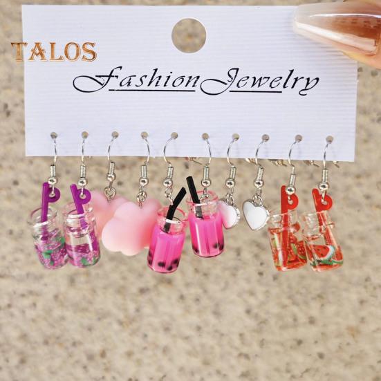 1 Cartoon Set Women Animal Earrings Different Shapes Drinking Bottle Hook Earrings Food Sweet Color Acrylic Dating Hanging Earrings
