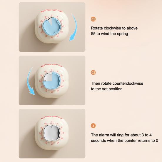 Persimmon Shape Mechanical Kitchen Timer with Magnetic Back Cute Cooking Reminder for Baking Boiling 60-Minute Countdown Loud Ringing Timer