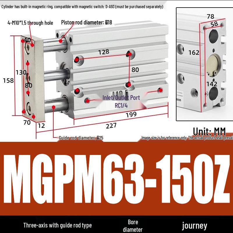 Compact Three-Axis Pneumatic Guided Rod Cylinder 12/16/20/25/32-10/20/40/50/75z